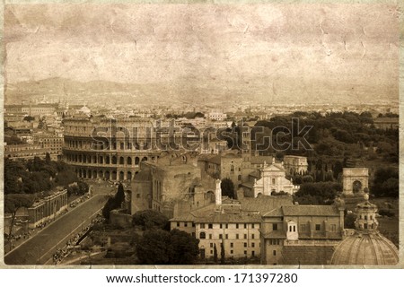 Vintage postcard with view to Rome-coliseum