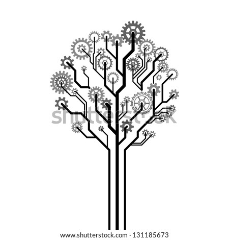 Tree made of gear wheels. A vector illustration