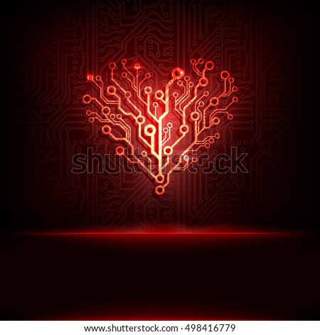 Vector circuit board background with heart. Valentine technology business card
