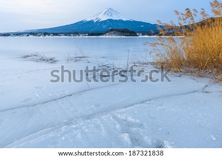 Mount Fuji at Kawaguchi Lake, after the heavy snow storms in the past 120 years in 19 February 2014