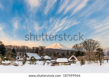 Oshino Village and Mount Fuji, after the heavy snow storms in the past 120 years in 20 February 2014