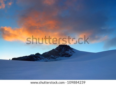 Sundown in mountain. Natural composition