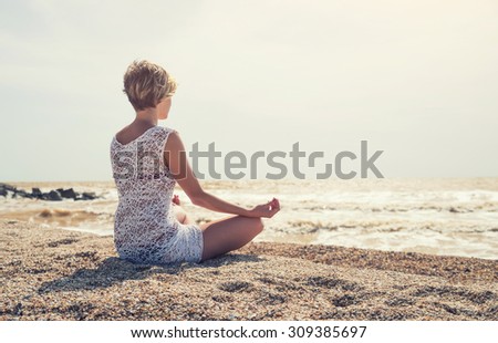 Girl relax on the beach. Happy life concept and idea