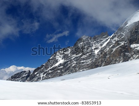 Mountains and snow declivity. Composition of the nature