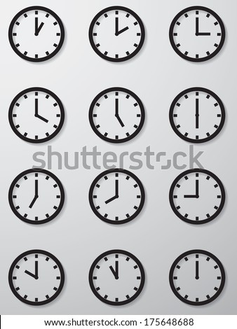 collection of 12 hours clock face icon. vection