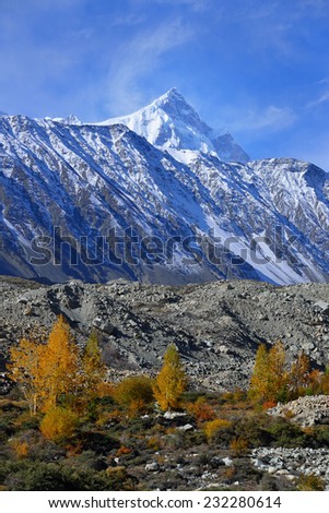 beautiful Landscape of  Shispare peak in Autumn season. Northern Area of Pakistan.