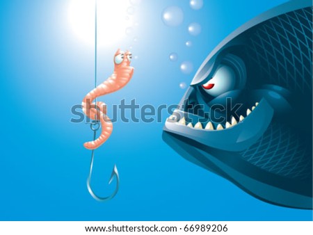 A Scared Worm Before A Big Predator Fish Stock Vector Illustration ...