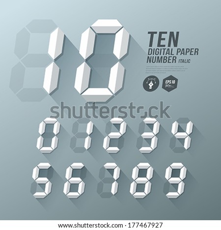 Digital Number italic paper and shadow design background, vector illustration