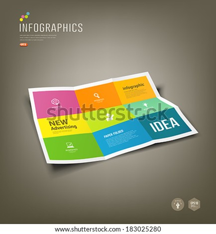 Colorful Paper Infographics, Folded 9 fold for business design background, vector illustration