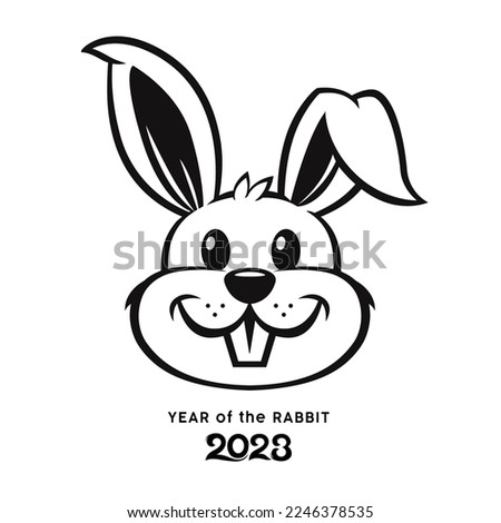 Rabbit face, year of rabbit 2023 black and white design background, EPS10, Vector illustration.