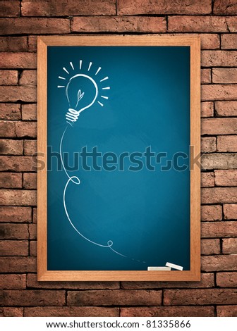 Drawing of a bulb idea blue board on wall background