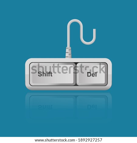 Shift, Del keyboard keys isolated on background vector illustration,shortcut for erased permanently file.