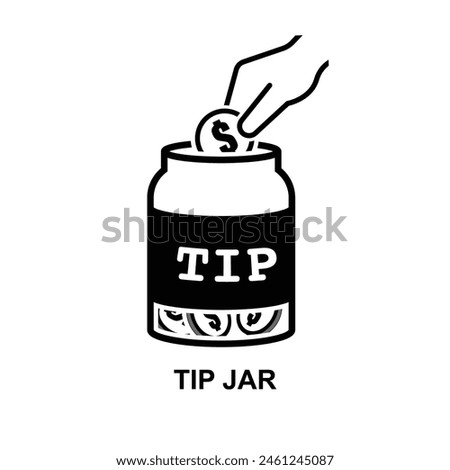 Tip jar icon. Hand dropping a coin into jar isolated on background vector illustration.