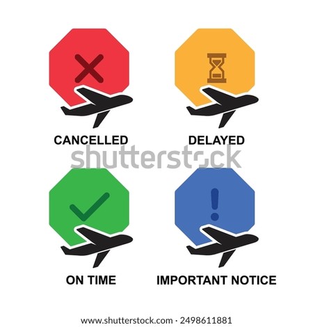 Flight status icons isolated on background vector illustration.