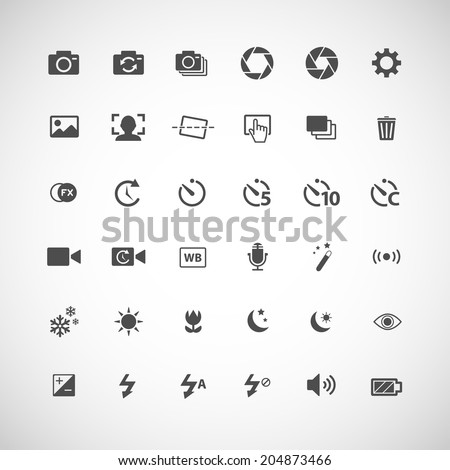 camera icon set, each icon is a single object (compound path), vector eps10