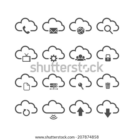 cloud computing icon set, each icon is a single object (compound path), vector eps10