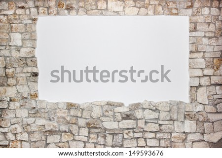 brick wall and white blank placard background