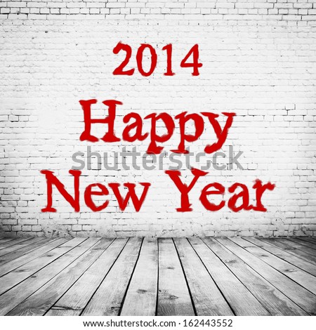 room interior vintage with white brick wall and wood floor background. Happy new year