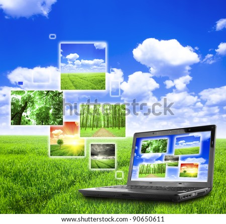 Photo collage of notebook on nature background