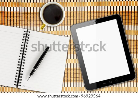 Blank Pad of Paper, Pen & Coffee, Tablet PC