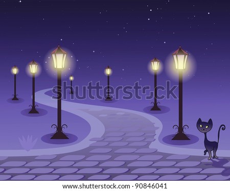 cat goes at night on the mall