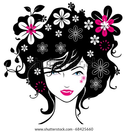 Abstract Women Illustration Vector Hair Face Girl Flower - 68425660 ...