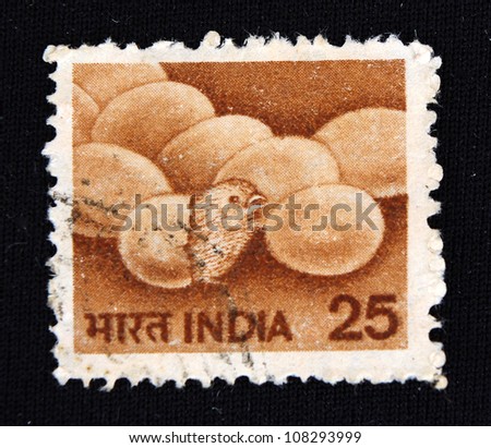 INDIA - CIRCA 1974: A stamp printed in India shows Eggs and chicks, circa 1974