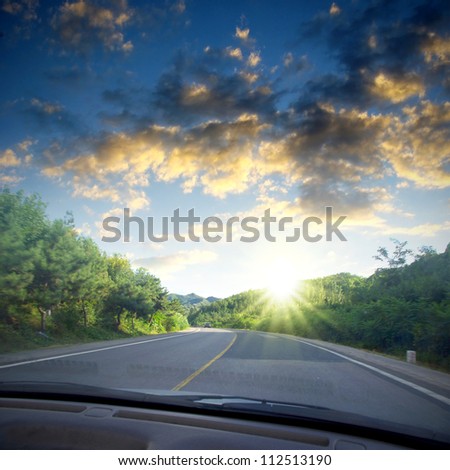 Travel car road sun