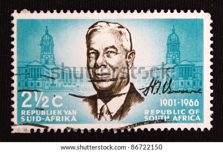 REPUBLIC OF SOUTH AFRICA- CIRCA 1966: A stamp printed in Republic of South Africa shows a man, circa 1966