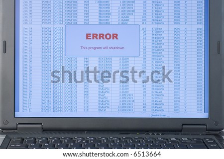 Computer program error simulated on a make up spreadsheet screen