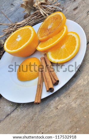 slice of orange with cinnamon for a christmas  dessert