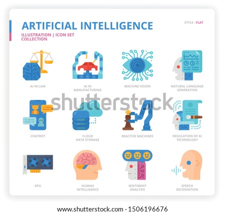 Artificial Intelligence icon set for web design, book, magazine, poster, ads, app, etc.