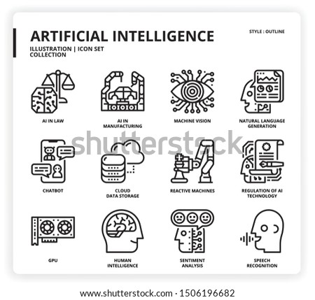 Artificial Intelligence icon set for web design, book, magazine, poster, ads, app, etc.