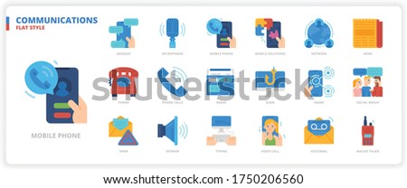 Communication icon set for web design, book, magazine, poster, ads, app, etc.