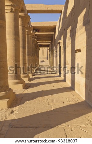 A colonnade of ancient Egyptian columns at Philae Temple (near Aswan, Egypt)