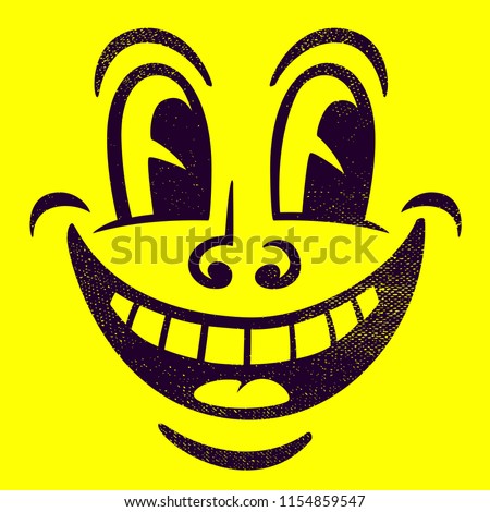 Vintage retro cartoon happy pie-eyed smiling face isolated simple minimal monochrome hand drawn face expression emoticon vector illustration