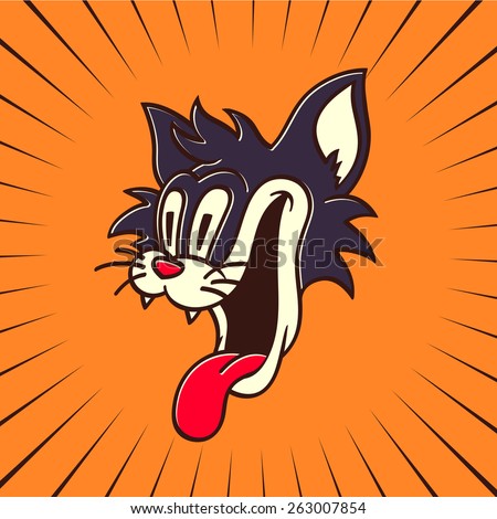 Vintage Toons: Retro Cartoon Character Hungry Crazy Cat Smiling With ...