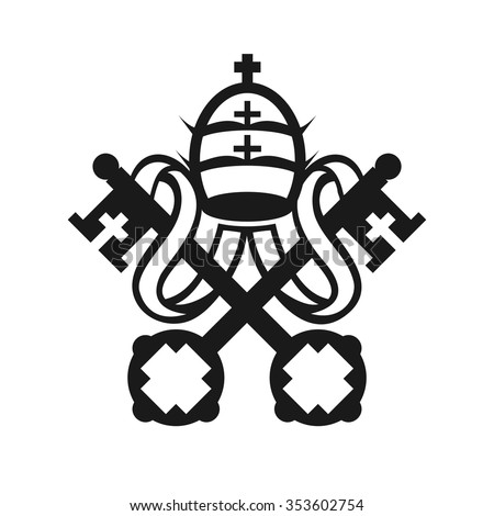Coat of arms of Vatican City State and the Holy See symbol emblem flag, crossed keys and tiara simple monochromatic vector icon
