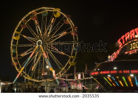 Carnival ride and ferris wheel