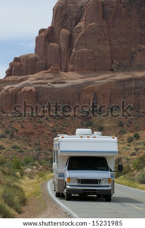 Vacation RV travel through Arches National Park Utah