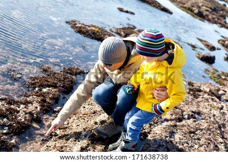 family of father and son enjoying tide pools together Stock foto © 