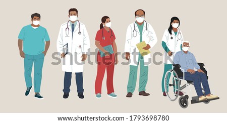 Indian Medics. Medical Characters. Doctor and Nurse wearing Face Mask, team of doctors concept, medical office or laboratory. Modern flat vector concept digital people vector illustration.