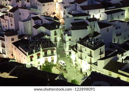 Andalusian village Casares at night. Costa del Sol, Spain