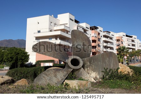 Ship propeller in a roundabout in the city of Estepona, Andalusia, Spain