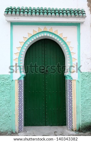 Green door in the medina of Tangier, Morocco