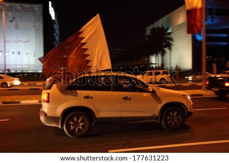 DOHA, QATAR - DEC 17: Qatar National Day celebration on the corniche road of Doha. December 17th 2013 in Doha, Qatar, Middle East
