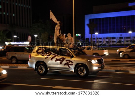 DOHA, QATAR - DEC 17: Qatar National Day celebration on the corniche road of Doha. December 17th 2013 in Doha, Qatar, Middle East