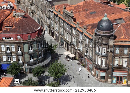 PORTO, PORTUGAL - JULY 1: Aerial view of a street in the old town of Porto. July 1, 2010 in Porto, Portugal