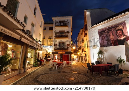 MARBELLA, SPAIN - APR 1: Square in the old town of Marbella at night. April 1, 2013 in Marbella, Costa del Sol,  Andalusia, Spain