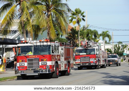 FLORIDA, USA - DEC 22: Fire trucks in Key West, Florida, USA. December 22, 2009 in Everglades, Florida, USA